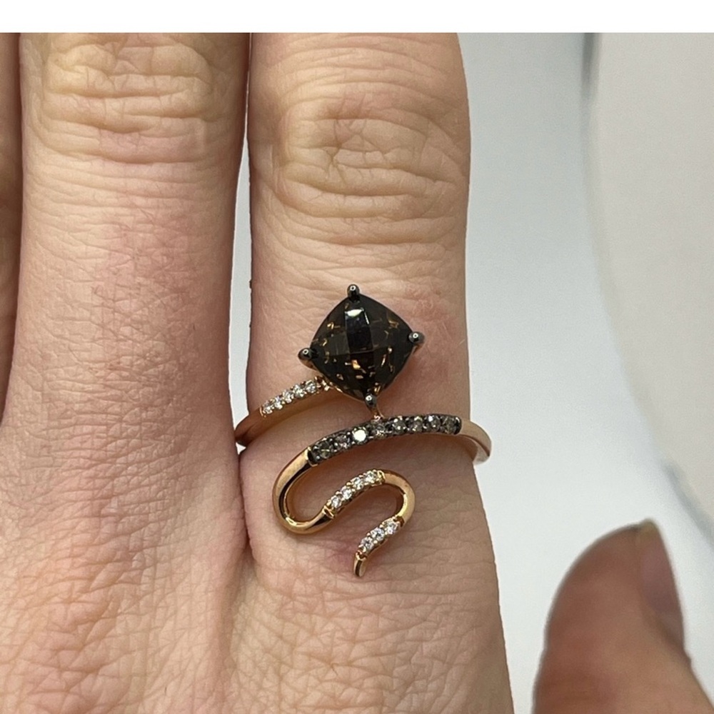 LeVian 14K  Gold Smoky Quartz Chocolate Vanilla Diamond Snake Ring